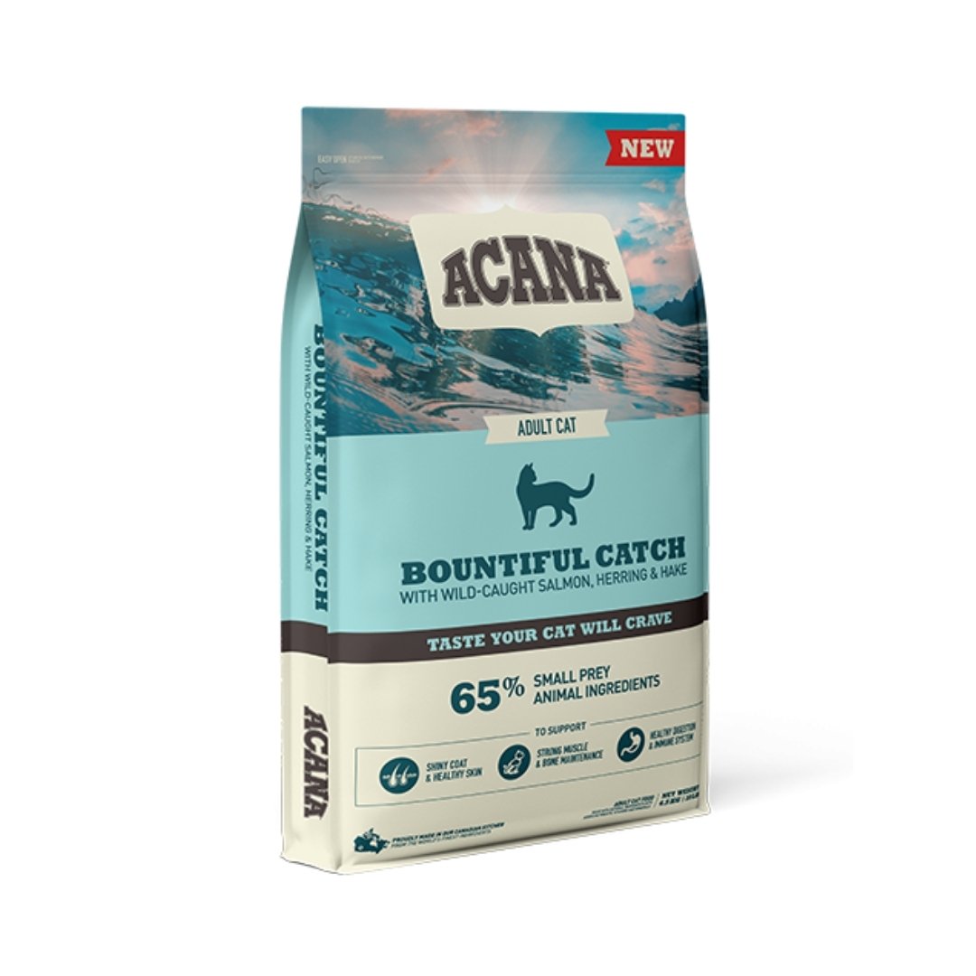 Image of Acana Bountiful Catch Wild-Caught Salmon, Herring & Hake Adult Dry Cat Food - A premium dry cat food designed to support overall health with high-quality fish protein and essential nutrients. 4.5kg
