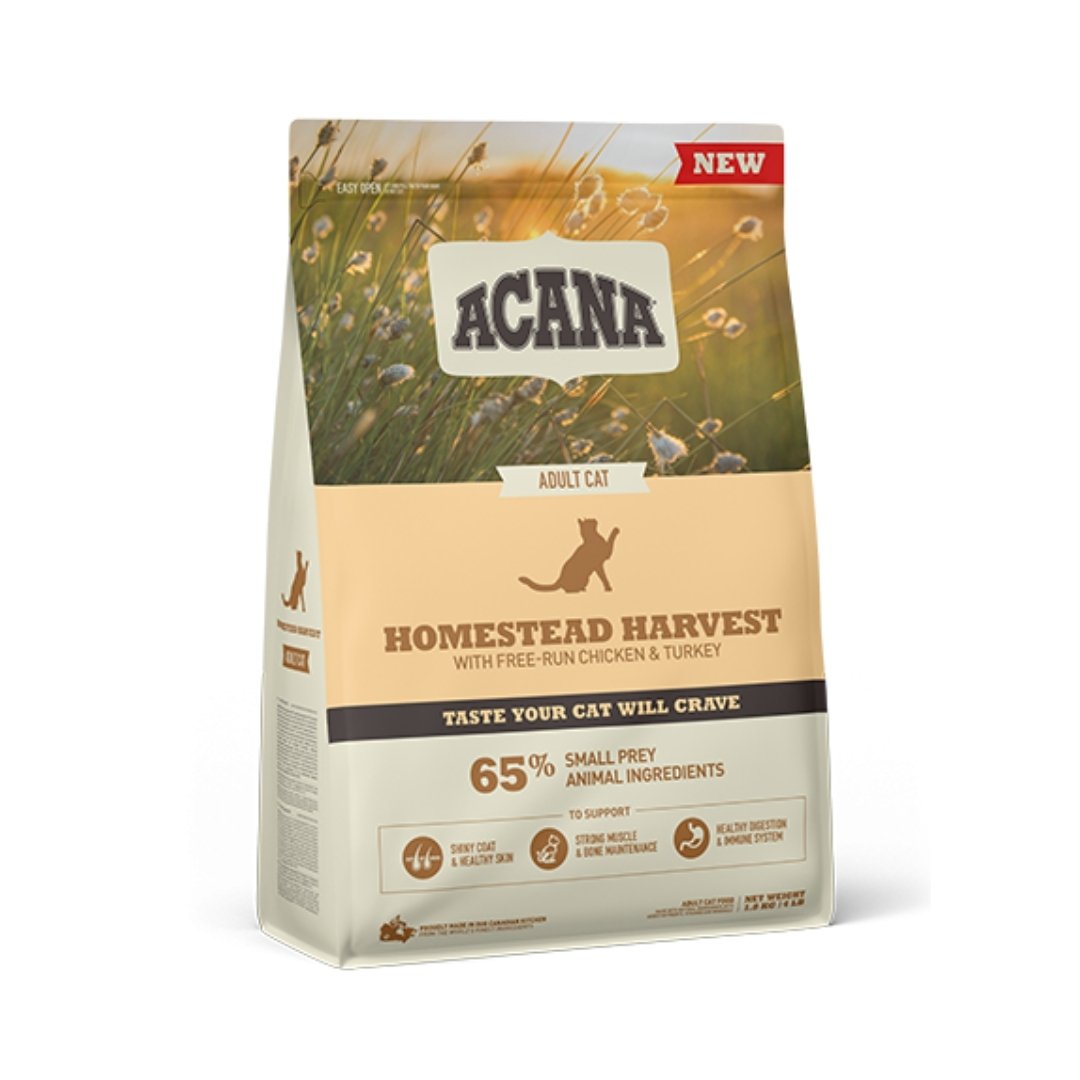 Image of Acana Homestead Harvest Free-Run Chicken & Turkey Adult Dry Cat Food - A premium dry cat food designed to support overall health with high-quality protein and essential nutrients. 1.8kg