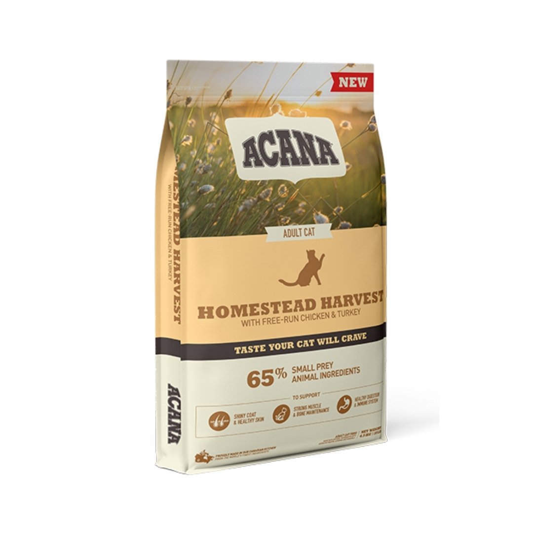 Image of Acana Homestead Harvest Free-Run Chicken & Turkey Adult Dry Cat Food - A premium dry cat food designed to support overall health with high-quality protein and essential nutrients. 4.5kg