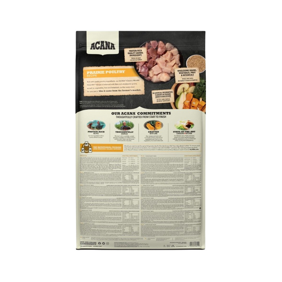 Acana Prairie Poultry Adult Dog Dry Food - Biologically Appropriate Nutrition for All Stages - Back Bag