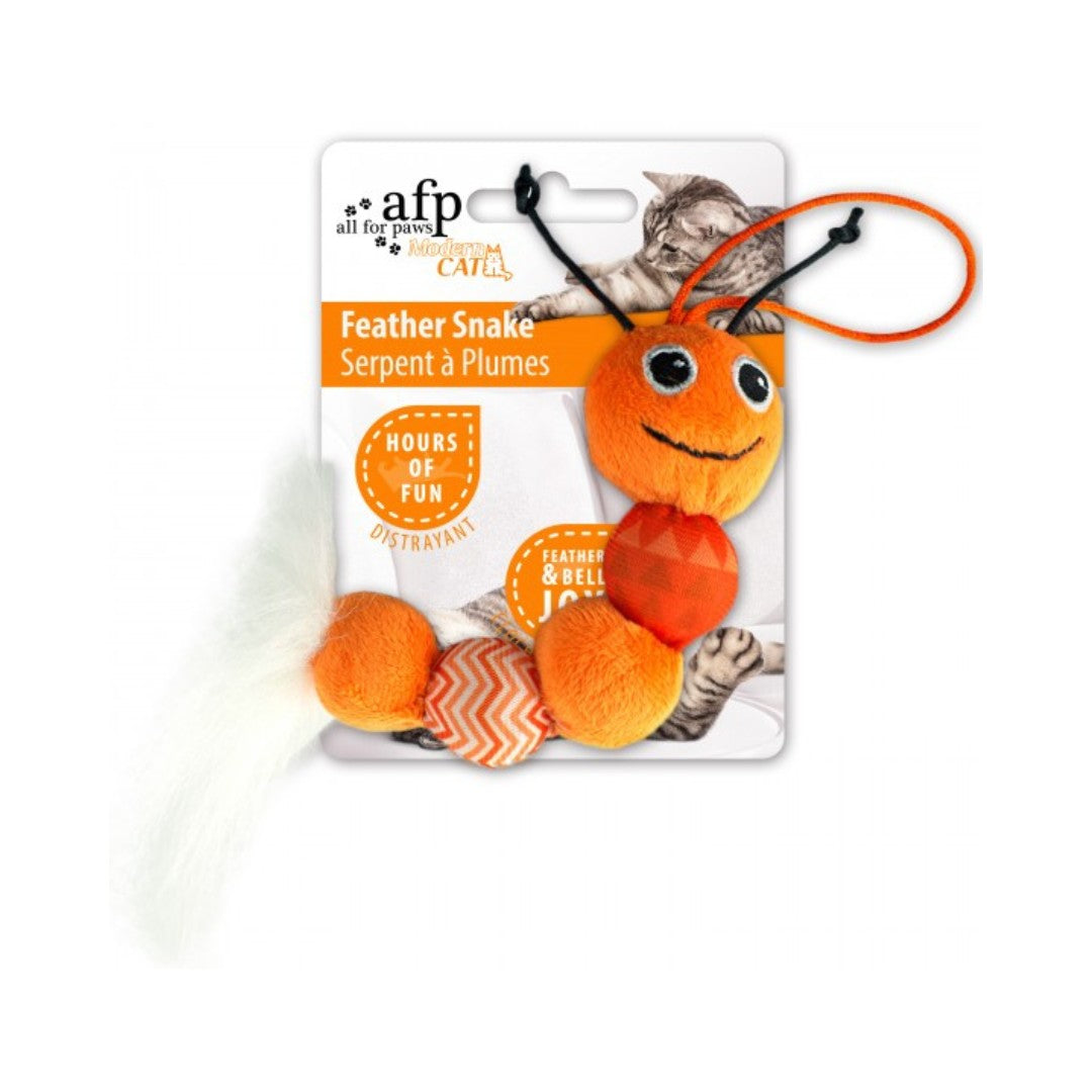 All For Paws Feather Snake is a cat toy Orange Color.