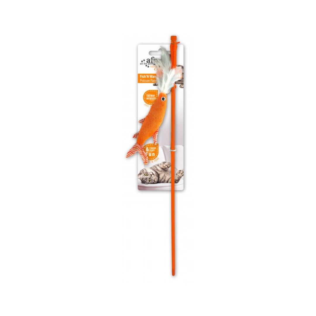All For Paws Fish'N Wand Cat Toy! Watch as your feline friend leaps, bounds, and chases this fish-shaped toy to their heart's content - Orange Color.