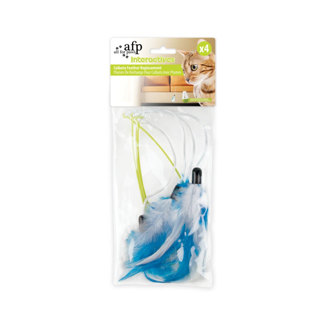 Get a pack of 4 replacement feathers for the All For Paws Interactive Cat Culbuto toy.