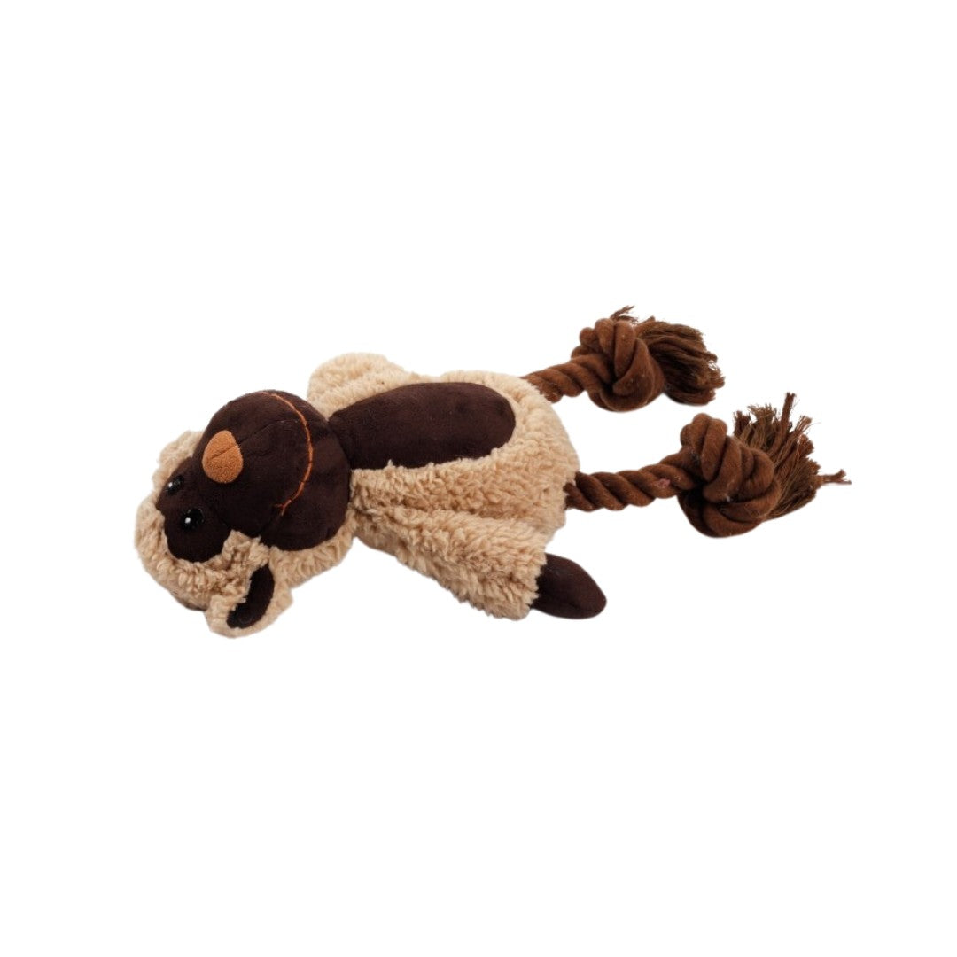 All For Paws Lambswool Cuddle Knot Monkey Dog Toy. This toy is crafted from soft faux suede, lamb plush, and ropes, offering a delightful tactile sensation to your pup - Flat.