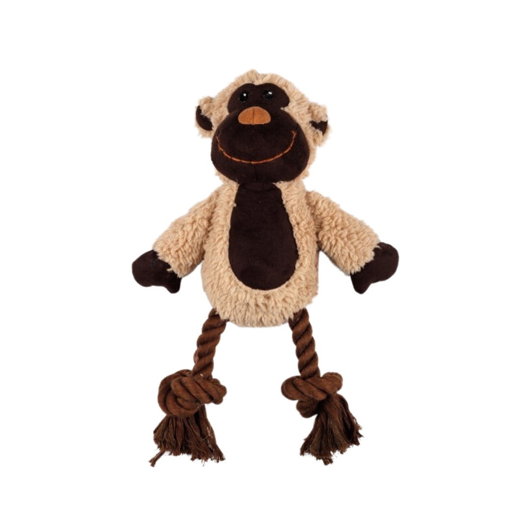 All For Paws Lambswool Cuddle Knot Monkey Dog Toy. This toy is crafted from soft faux suede, lamb plush, and ropes, offering a delightful tactile sensation to your pup - Full.