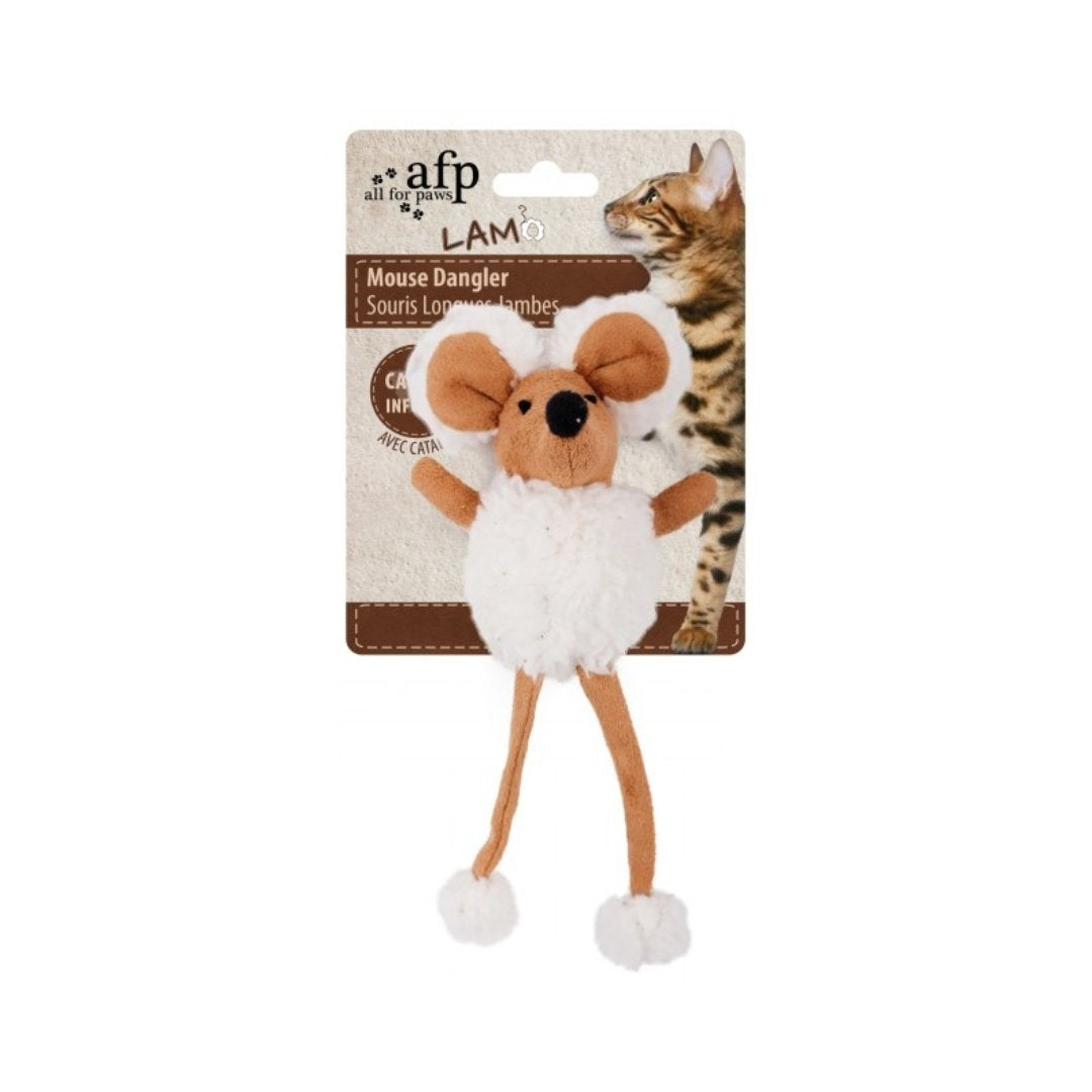 All For Paws Lambswool Mouse Dangler Cat Toy - watch your cat playfully jump, pounce, and chase after it to their heart's desire - Tan Color.
