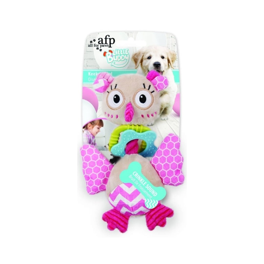 All For Paws Little Buddy Keekee Bird Dog Toy. The cuddly appearance will attract them, and the crinkle sound encourages playful behavior.