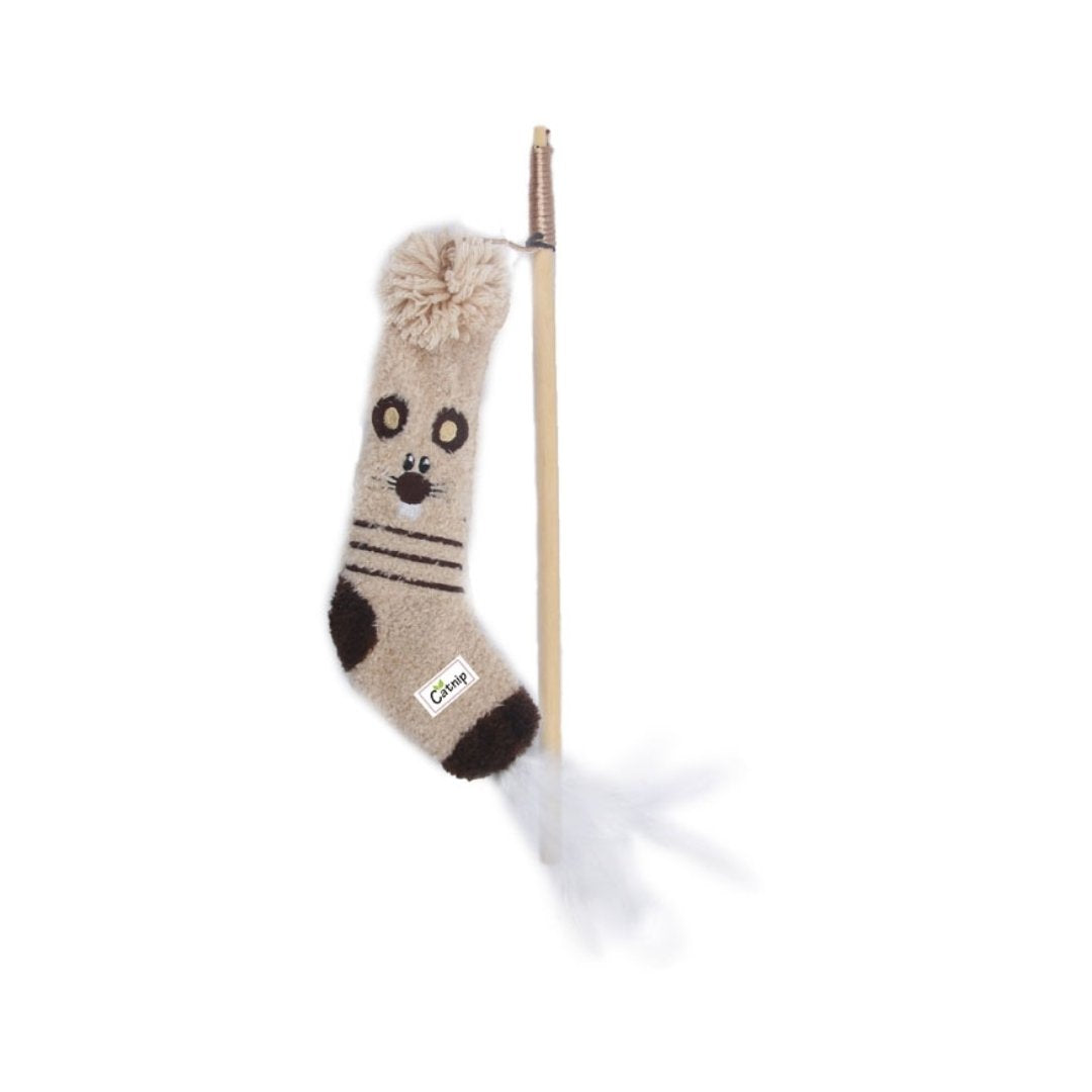 All For Paws Sock Cuddler is a Mouse Cat Wand shaped like a sock! Your furry friend will love playing with it. It comes with a catnip inside for added fun - full.