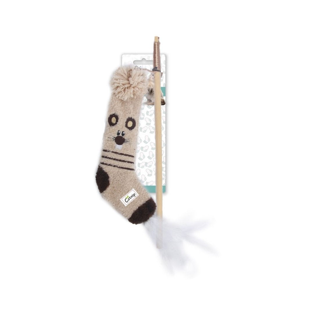 All For Paws Sock Cuddler is a Mouse Cat Wand shaped like a sock! Your furry friend will love playing with it. It comes with a catnip inside for added fun.