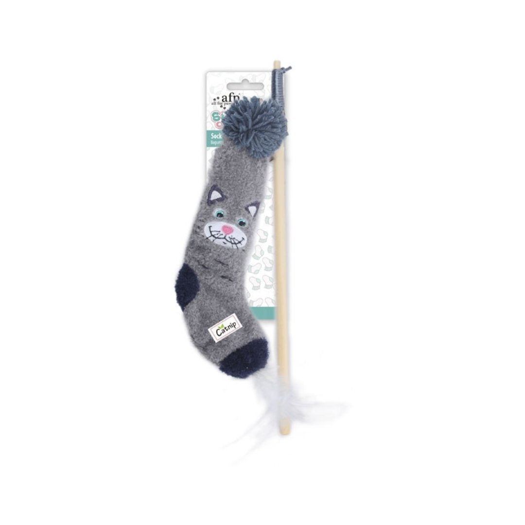 All For Paws Sock Cuddler is a Cat Wand shaped like a sock! Your furry friend will love playing with it. It comes with a catnip inside for added fun.