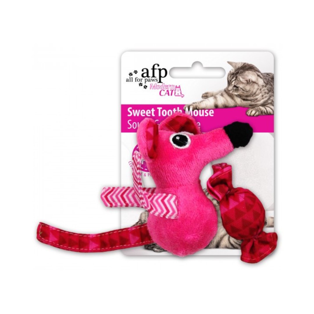 The All For Paws Sweet Tooth Mouse Cat Toy is a great choice for cats because of its crinkle sound and premium catnip - Pink Color.