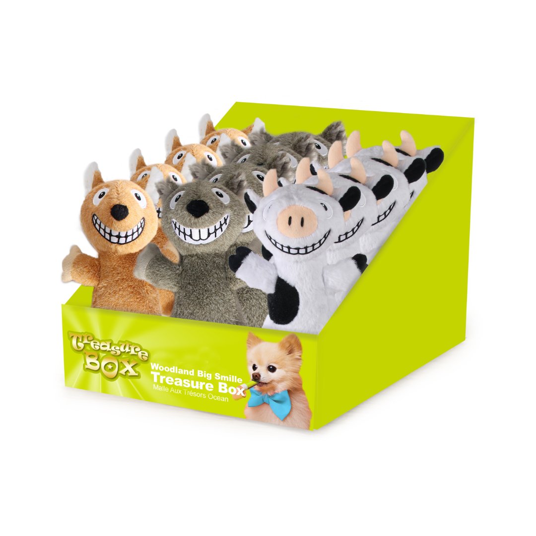 The All For Paws Woodland Big Smile Treasure Box comes with 24 assorted dog toys. Just like humans, pets also get bored with routines.