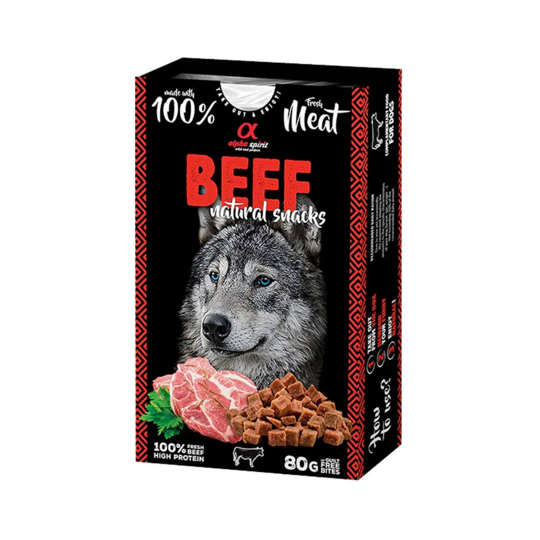 Alpha Spirit Beef Dog Treats 80g pack
