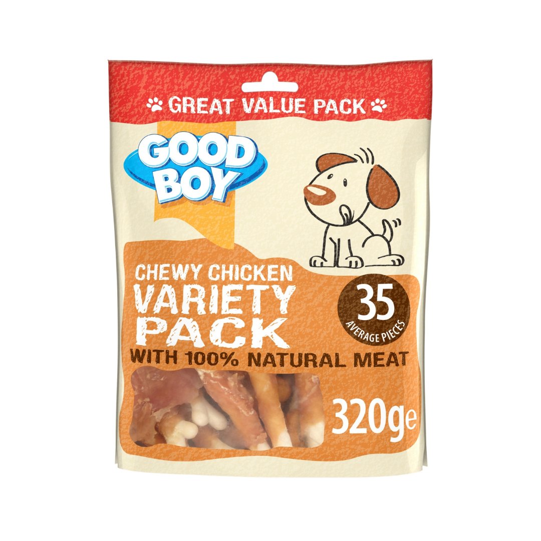 Armitage Goodboy Chicken Variety 320g Value Pack Dog Treats - a chewy and delicious pack made with 100% natural chicken breast meat.