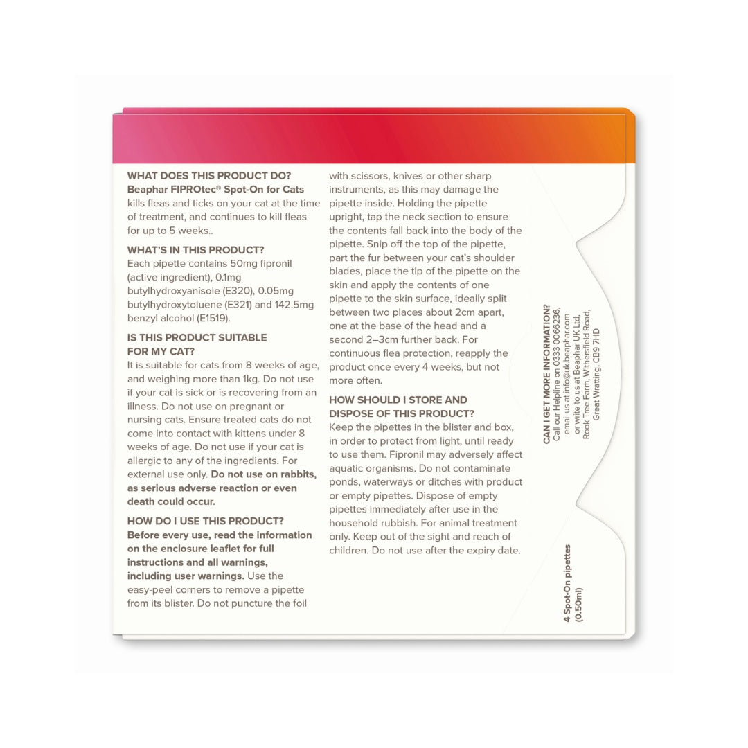Beaphar Cat Fiprotec Spot On - back label