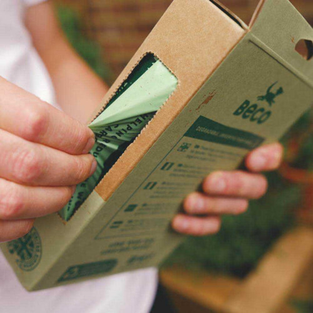 Beco Pets Unscented Poop Bags with Handles - Large, Strong, Leak-Proof, Eco-Friendly - Open Side Box