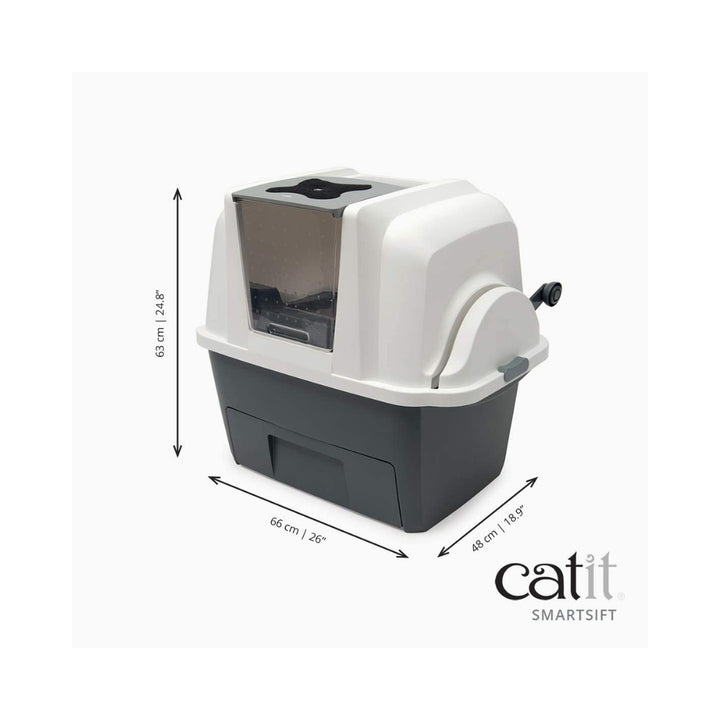 Catit SmartSift Sifting Cat Pan Litter Box is an automated sifting system that makes litter maintenance effortless size.