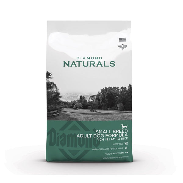 Diamond Naturals Small Breed Pasture-raised lamb is an excellent source of nutrient-rich protein. Small kibble is easy to pick up and chew and helps reduce plaque.