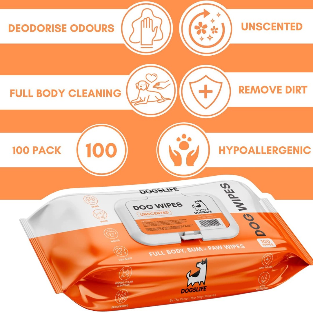 Choose DogsLife Unscented Grooming Dog Wipes 100pcs for a grooming experience that seamlessly combines effectiveness, versatility, and an eco-friendly approach.