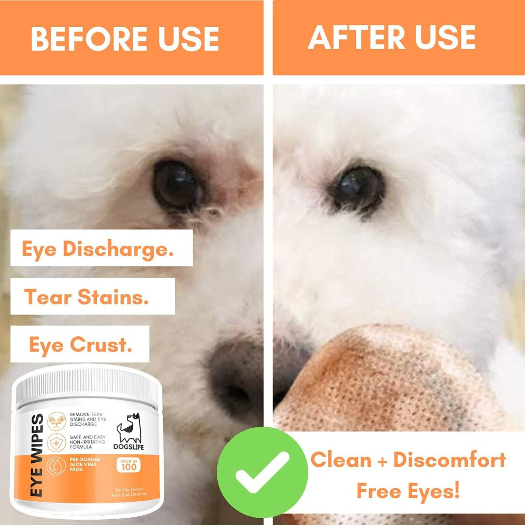 DogsLife Dog Eye Wipes Aloe Vera - Before and after