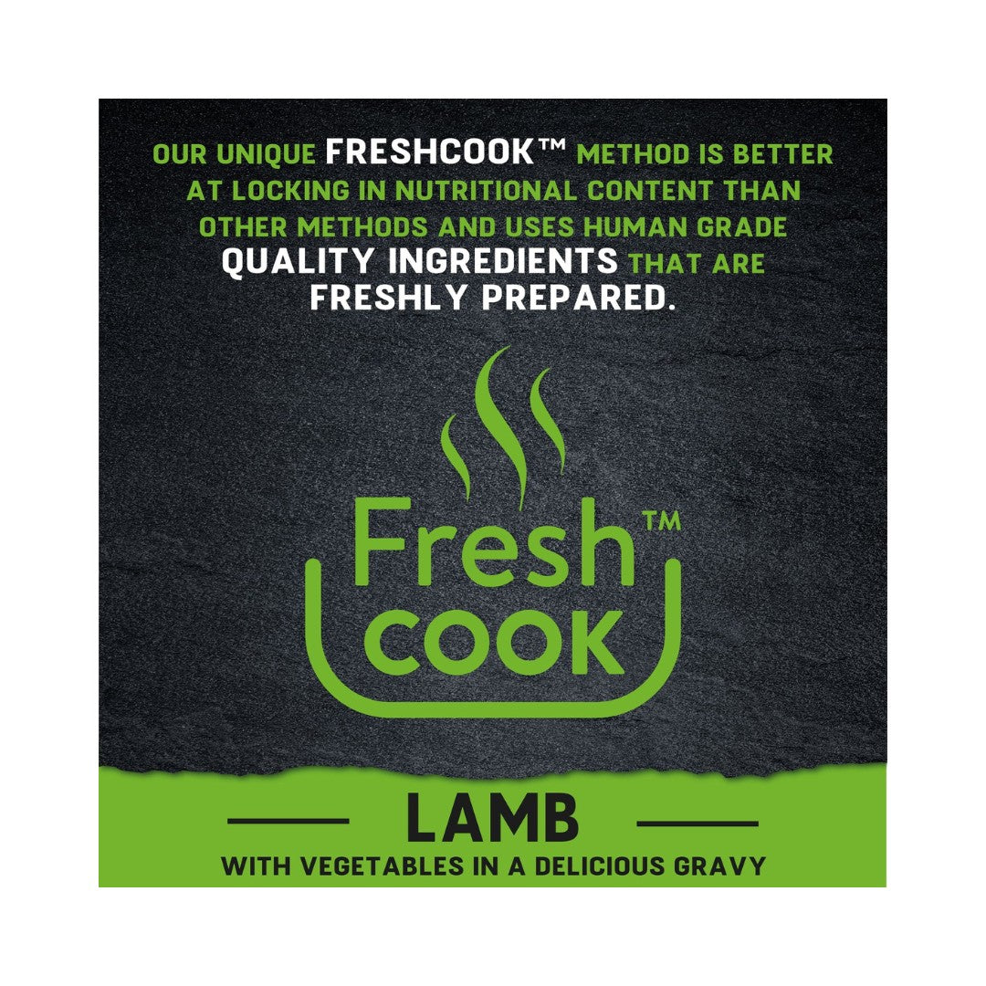 Harringtons Just 6 lamb with vegetables in a delicious gravy, is a complete dog food that includes six ingredients for optimal taste, nutrition, and digestion Fresh Food.