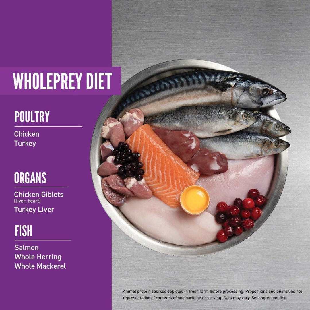 Orijen Kitten Dry Food. The first five ingredients are fresh or raw poultry and fish, preserved through refrigeration or flash-freezing at peak freshness - Wholeprey.
