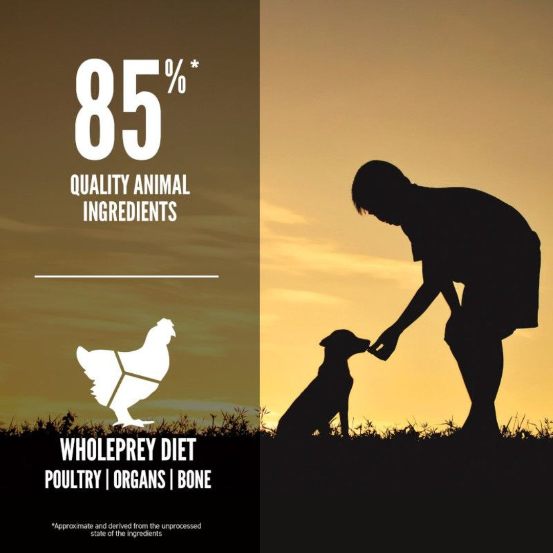 Orijen Puppy Small Breed Dog Dry Food with protein-rich recipes, a Biologically Appropriate diet that consists of protein sourced from fresh or raw animal ingredients 85%.