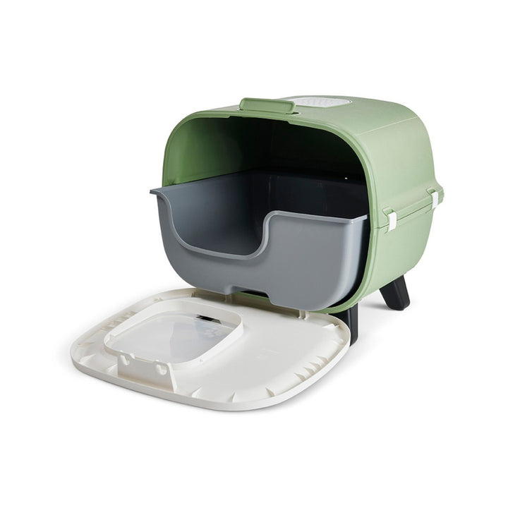 Savic Mira De Lux Toilet Home Cat Litter Box - Luxurious Design, Advanced Odor Control, Stable & Stylish, Easy Cleaning - Elevate Your Home with Nature-Inspired Elegance!- Green