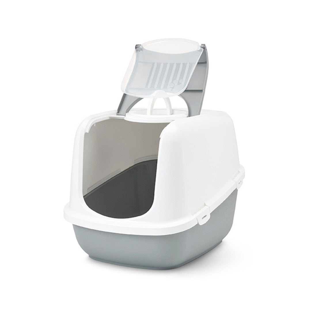 Savic Nestor Jumbo Cat Litter Box in Dubai – Extra-Large, Easy to Clean, Ideal for Multiple Cats Grey Color- open