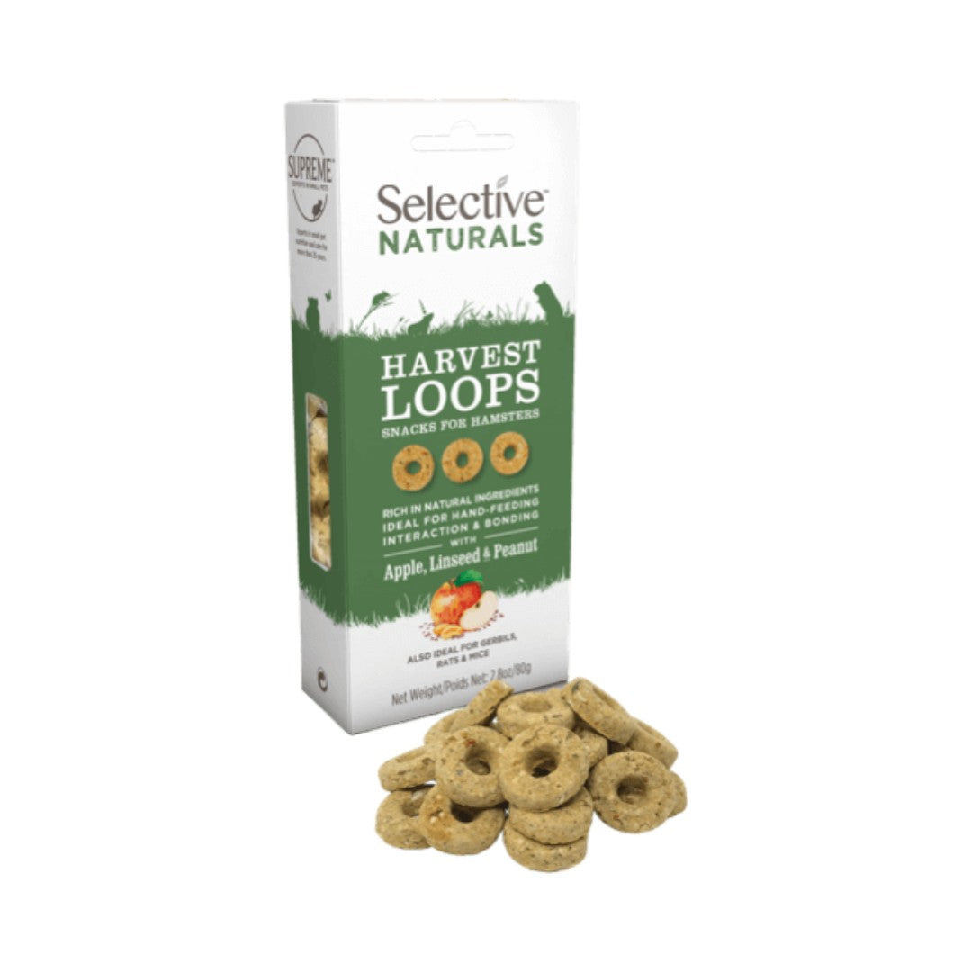 Supreme Selective Naturals Harvest Loops provide your hamster, gerbil, rat, and mouse pets with a delicious and nutritious treat side bag.