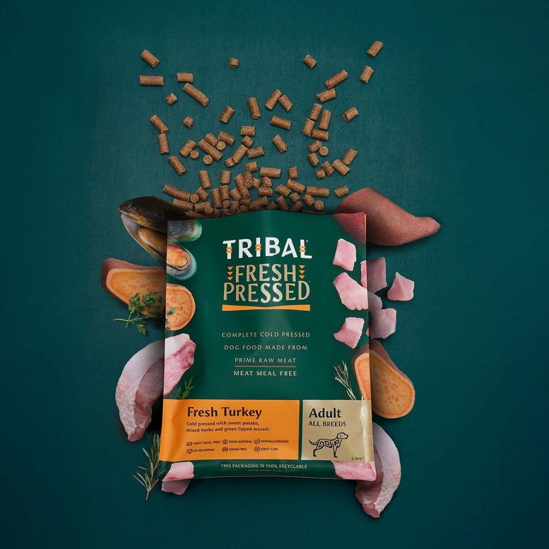 Tribal Fresh Pressed Complete Fresh Turkey Adult Dry Dog Food – 2.5kg and 12kg bags.