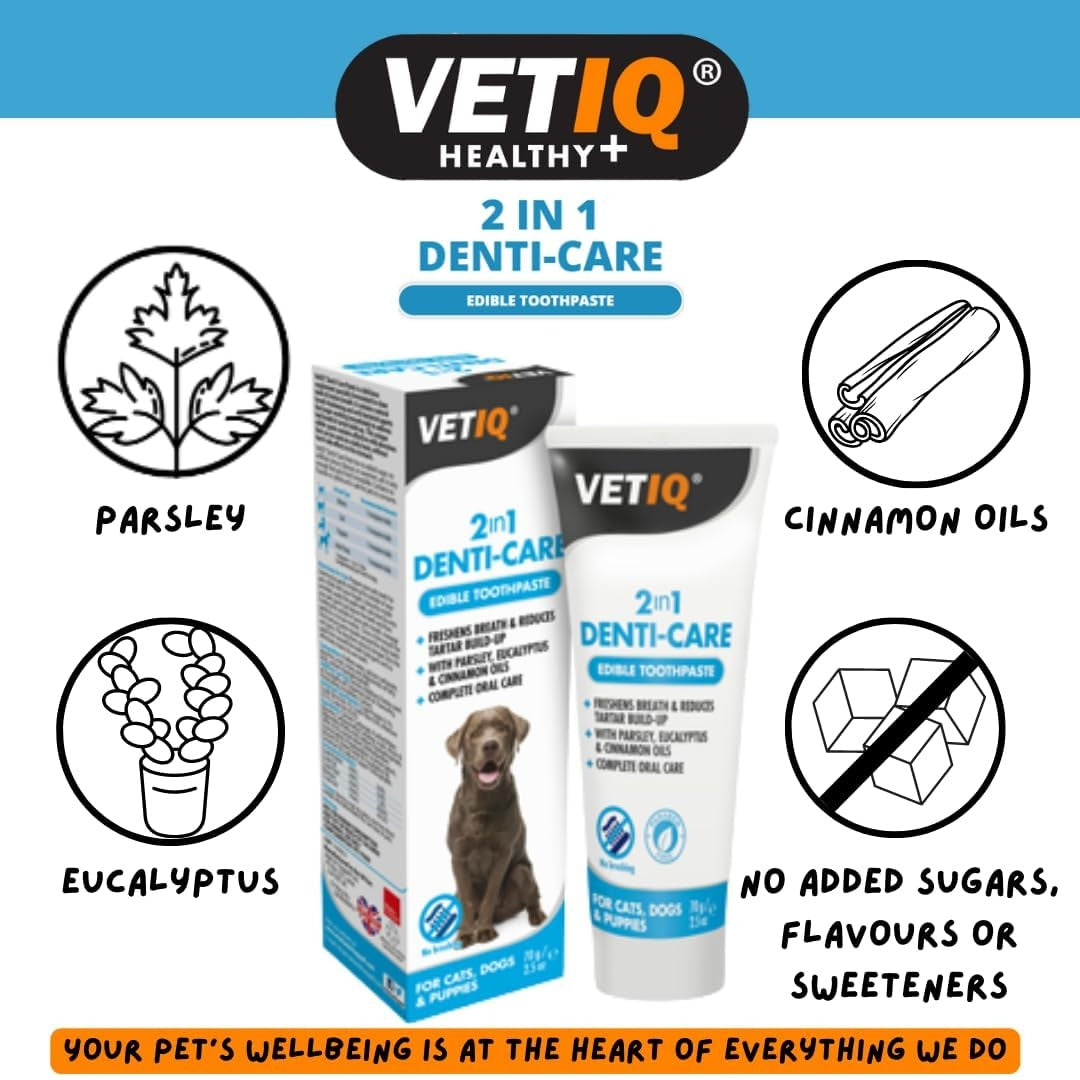VetIQ 2in1 Denti-Care Edible Toothpaste for Dogs & Puppies - Fresh Breath and Healthy Teeth for Your Furry Friend - Benefits