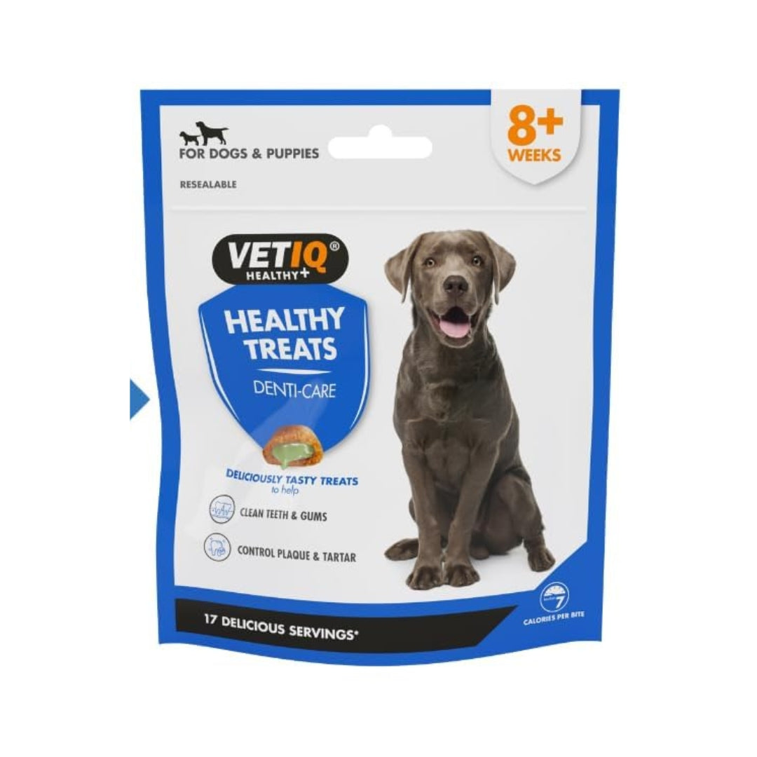 VetIQ Healthy Dental Dog and Puppy Treats - Delicious Dental Care for Dogs - Front Bag