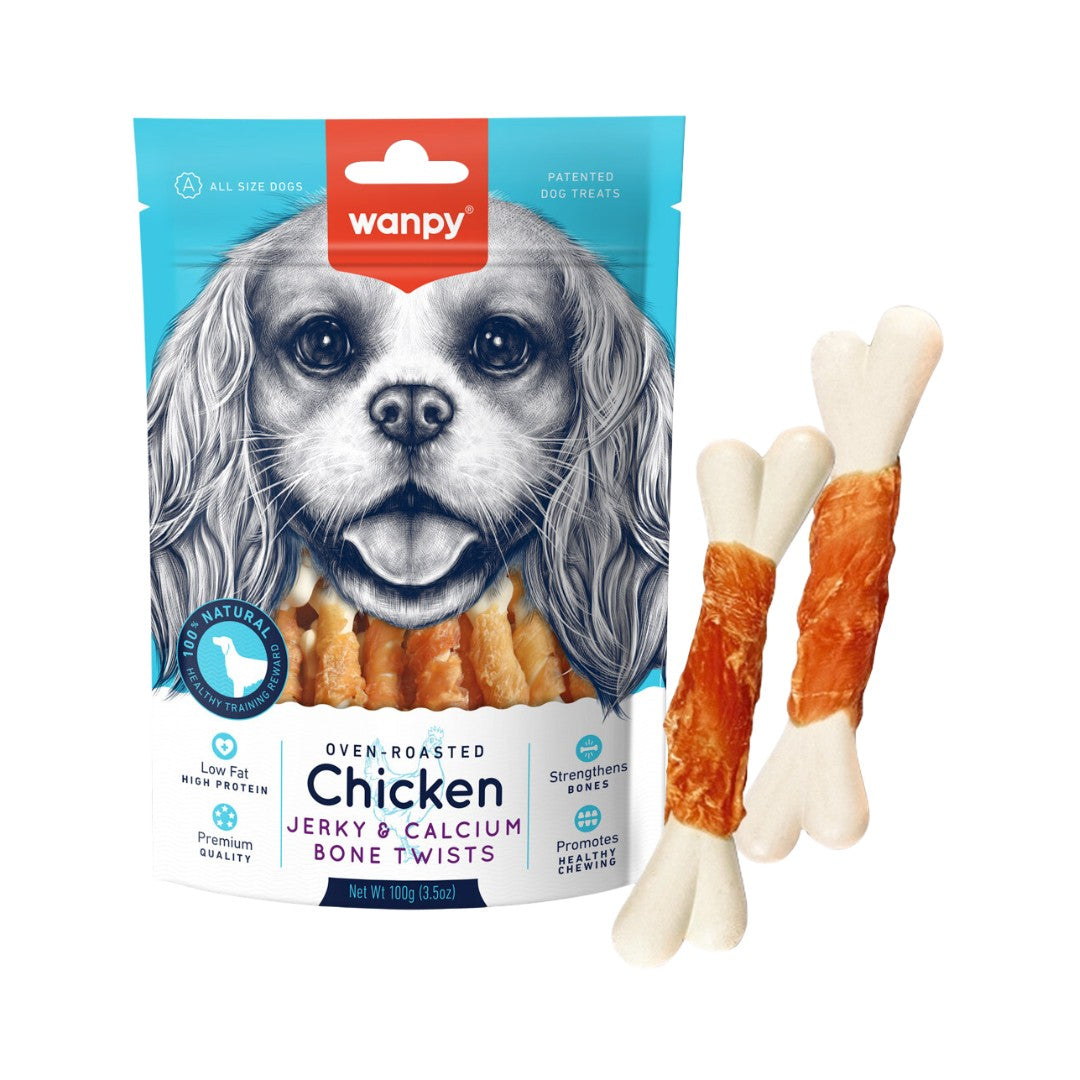 Wanpy Chicken Jerky and Calcium Bone Twists Dog Treats Petz.ae