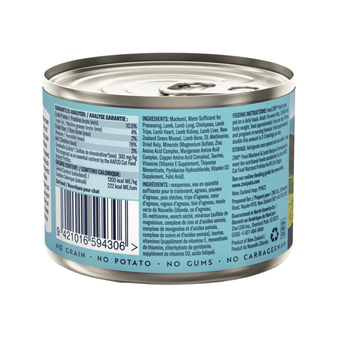 Ziwi Peak Mackerel & Lamb Cat Wet Food A complete and balanced PeakPrey® recipe for any life stage, from kittens to seniors Back.