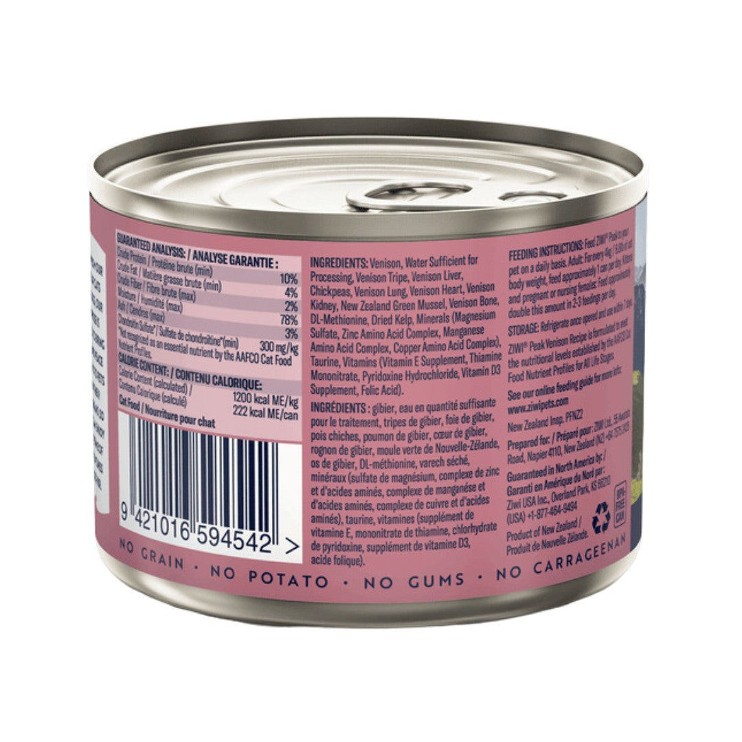Ziwi Peak Venison Cat Wet Food A complete and balanced PeakPrey® recipe for any life stage, from kittens to seniors 185g Back.