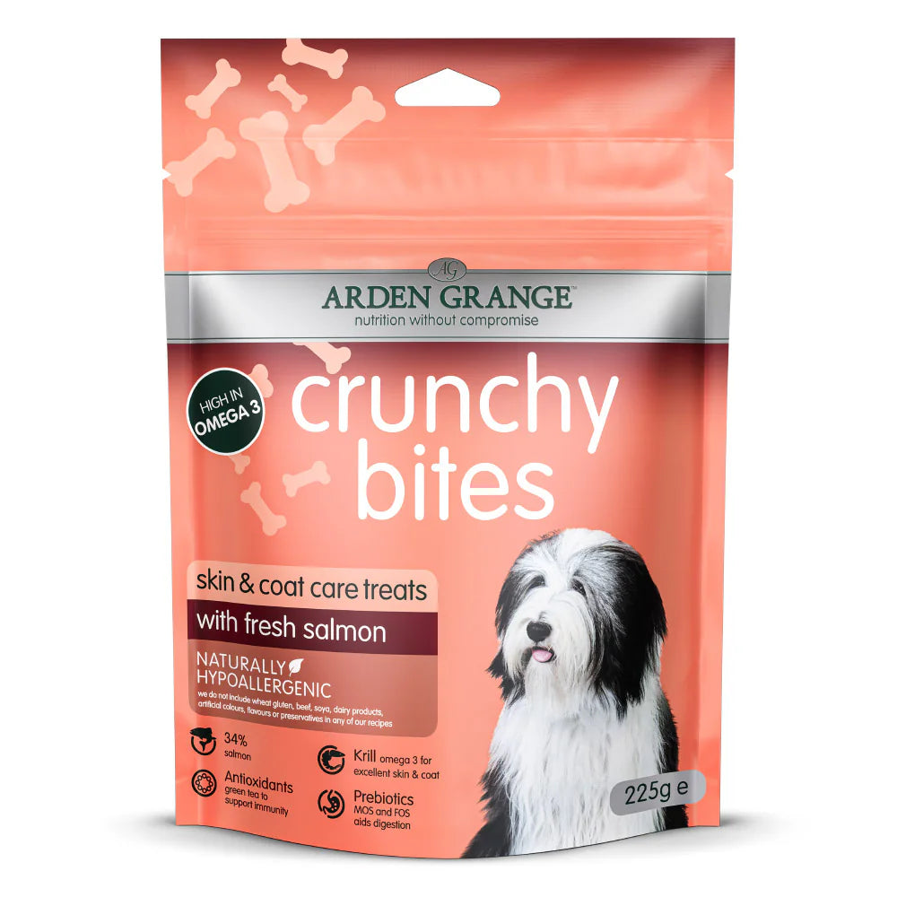 Arden Grange Crunchy Bites Salmon Skin & Coat Care Dog Treats 225g - 225 g front packshot