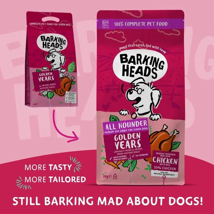 Barking Heads All Hounder Golden Years Chicken Dry Dog Food — 2 kg front packshot