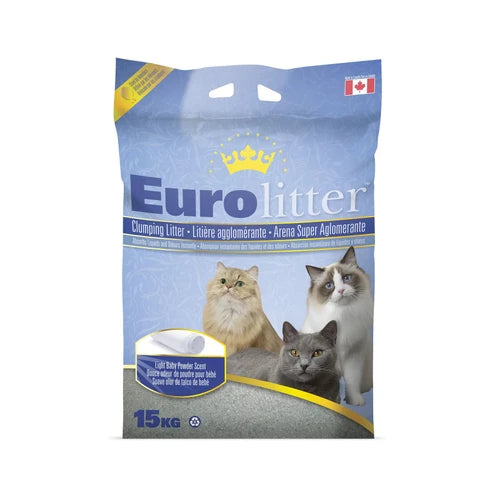 Eurolitter Premium Clumping Cat Litter - 15 kg, Baby Powder