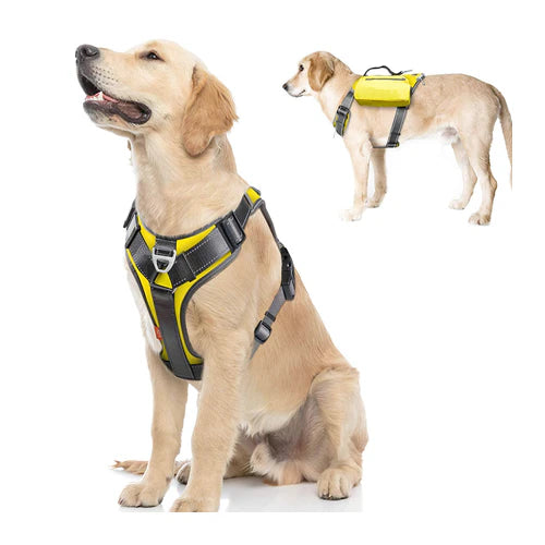 Fida Yellow No-Pull Dog Harness with Saddle Bags - Size L