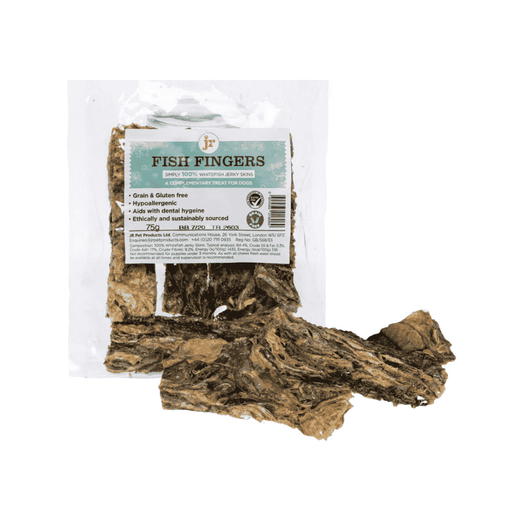 JR Pet Products White Fish Jerky Fish Fingers 75g dog training treats