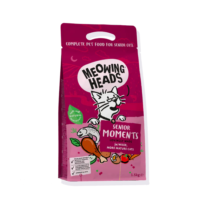 Meowing Heads Senior Moments Senior Dry Cat Food — front packshot