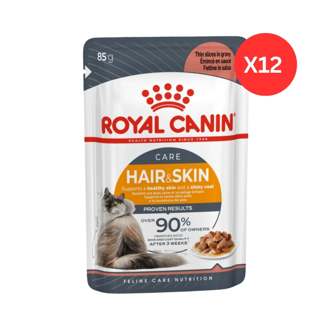 Royal Canin Feline Care Nutrition Hair & Skin Care in Gravy Wet Cat Food Pouches 12 x 85 g
