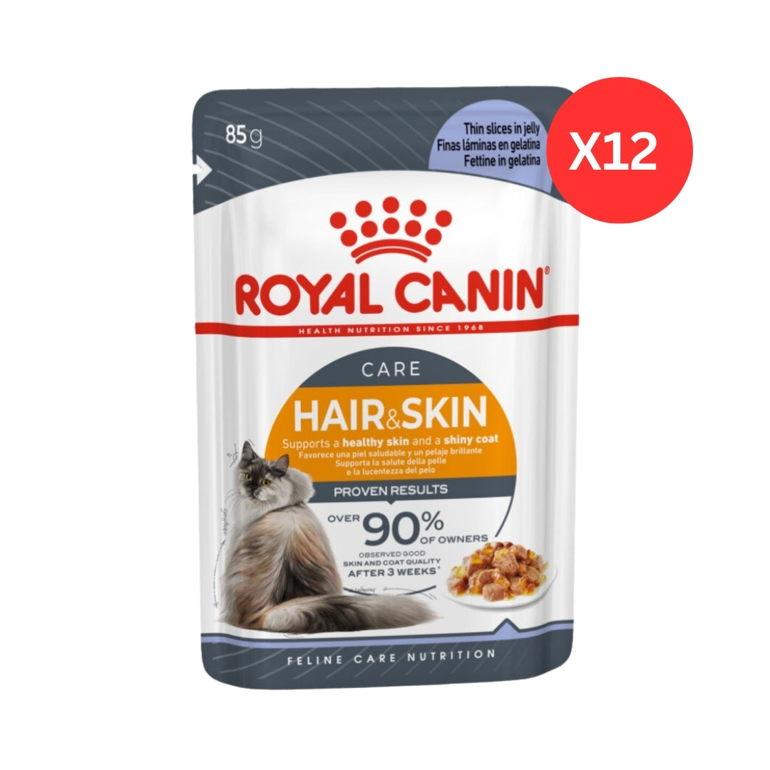 Royal Canin Feline Care Nutrition Hair & Skin Care in Jelly Wet Cat Food Pouches 12 x 85 g