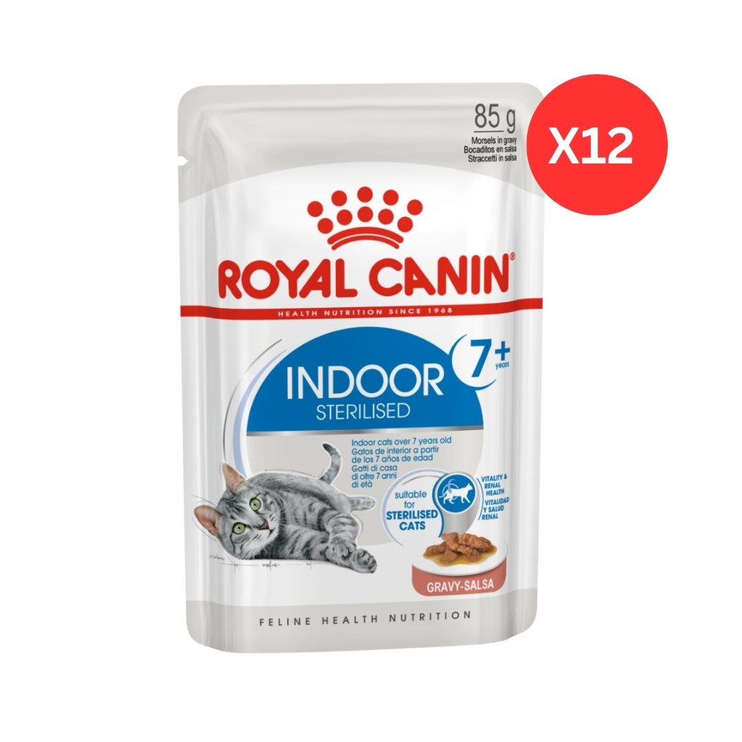 Royal Canin Feline Health Nutrition Indoor 7+ in Chunks in Gravy Wet Cat Food Pouches 12 x 85 g