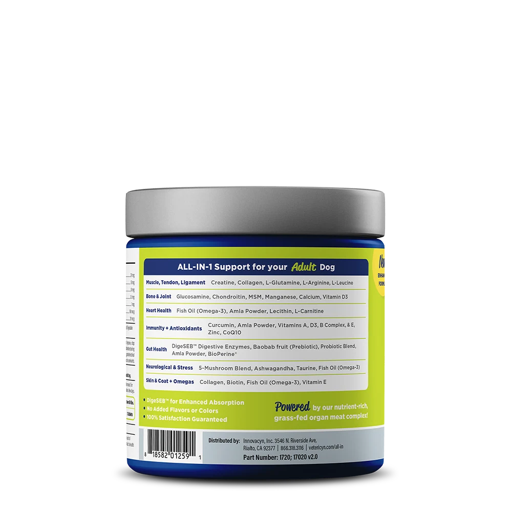 Vetericyn ALL-IN 1 Multifunctional Dog Supplement — label and product information