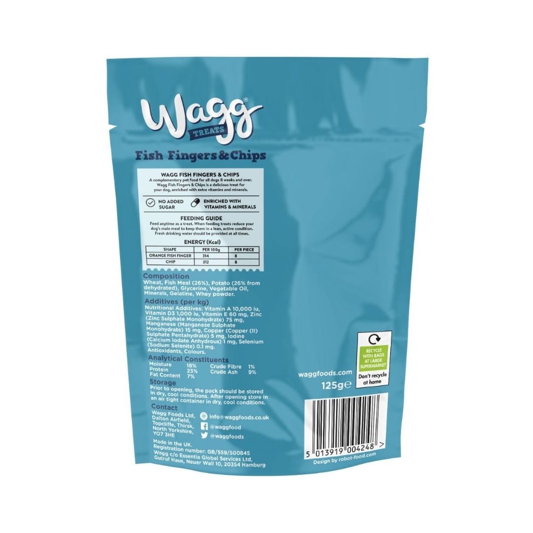 Wagg Fish Fingers & Chips Fish & Potato Tasty Bites Oven Baked Dog Treats 125 g