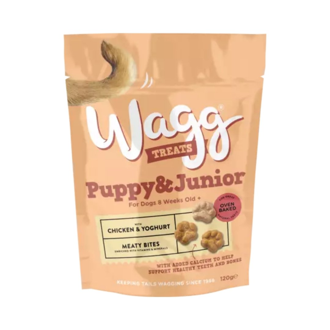 Wagg Puppy & Junior Chicken & Yoghurt Meaty Bites Oven Baked Dog Treats 120g pack
