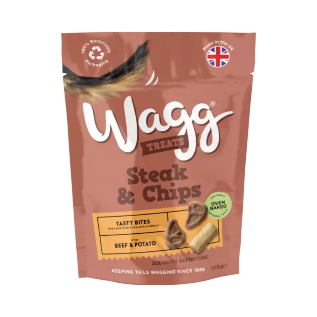 Wagg Steak & Chips Beef & Potato Tasty Bites Oven Baked Dog Treats 125 g pack