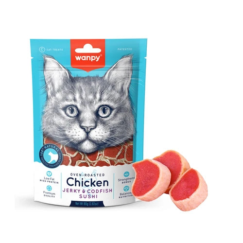 Wanpy Chicken Jerky and Codfish Sushi for Cats 80 g - 80 g